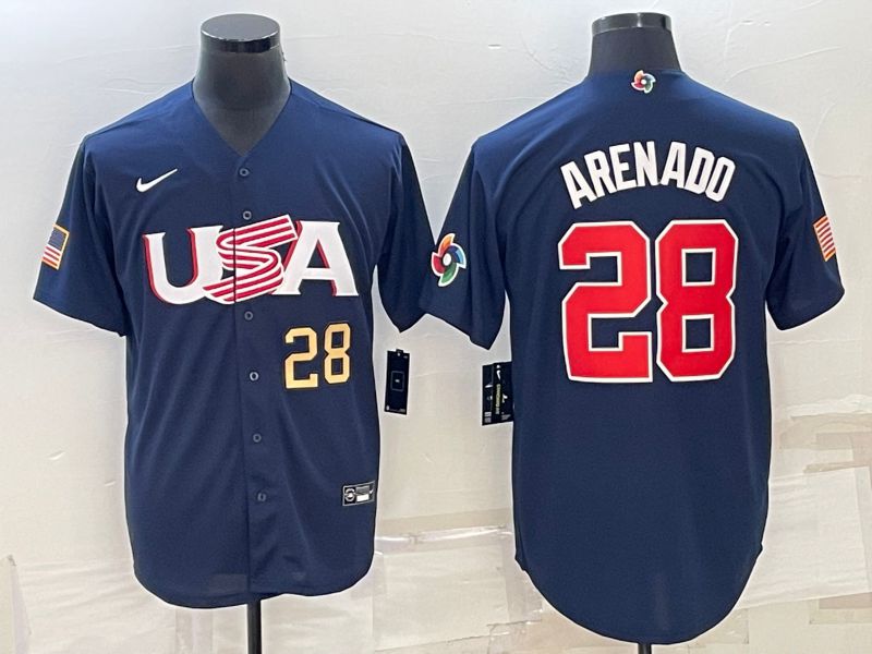 Men 2023 World Cub USA #28 Arenado Blue Nike MLB Jersey